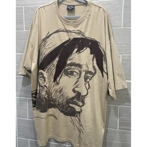 4 Fatherz 2Pak Tupac Shakur‎ Sketch On Tan T Shirt 2XL 100% Cotton Y2K Rap